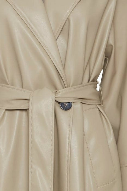 Faux Leather Trench Coat - twill