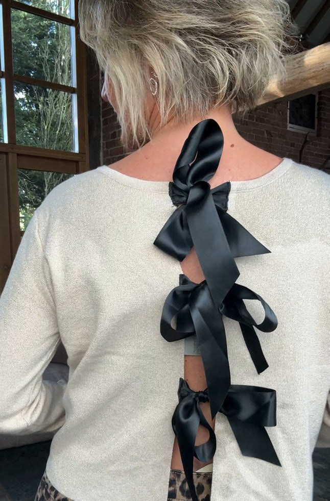 Lurex and Satin Bow Cardigan - Champagne