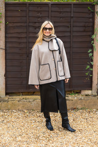 Felt Jacket with Scarf - Beige