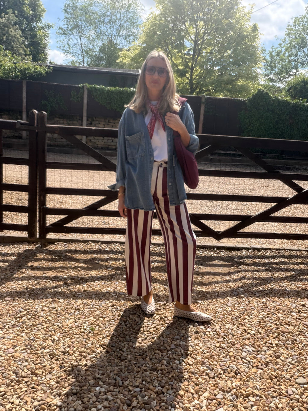 Stripe Barrel Leg Trousers