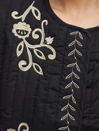 Embroidered  Quilted Black Jacket