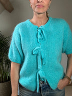 Tie Front Mohair Short Sleeve Cardigan
