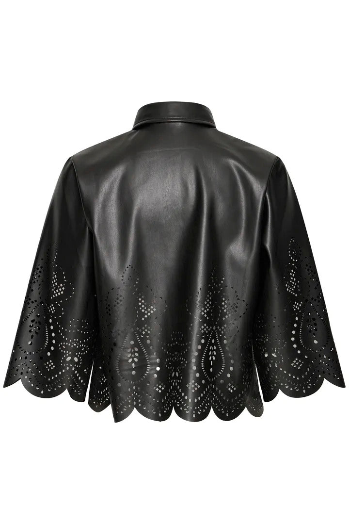 Faux Leather Laser Cut Shirt