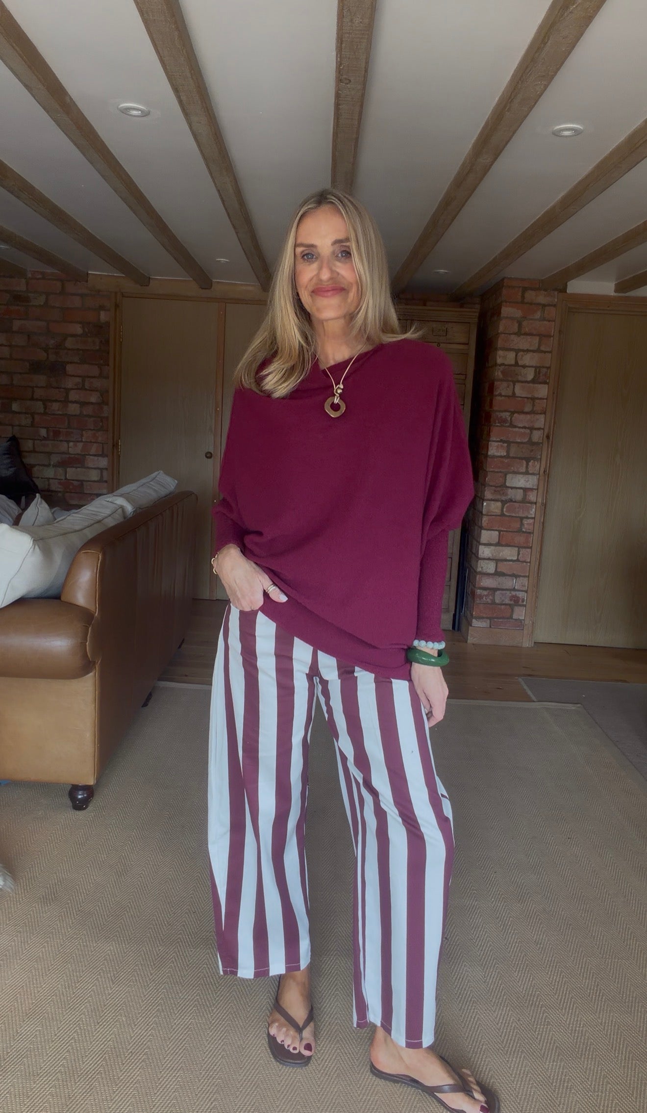 Stripe Barrel Leg Trousers