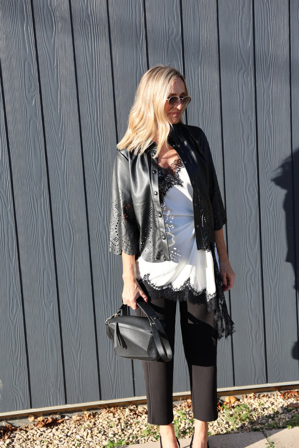 Faux Leather Laser Cut Shirt