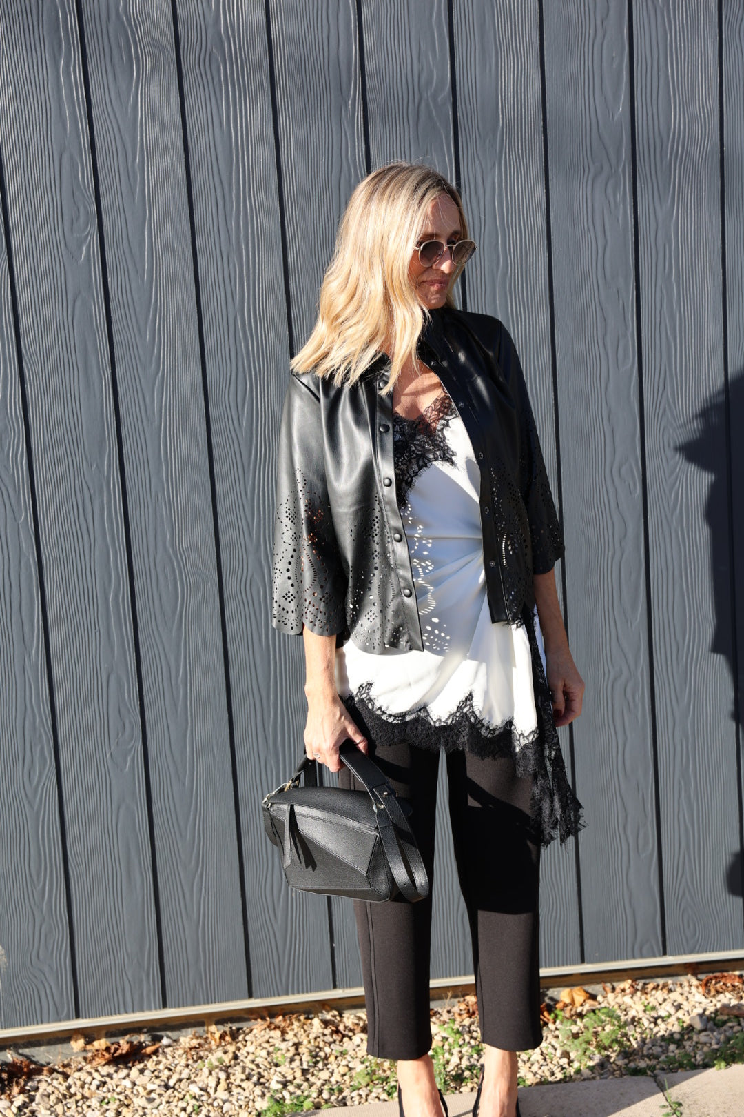 Faux Leather Laser Cut Shirt