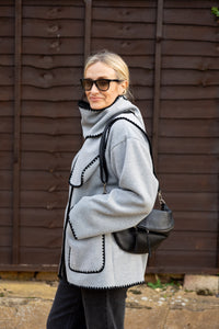 Felt Jacket with Scarf - Grey