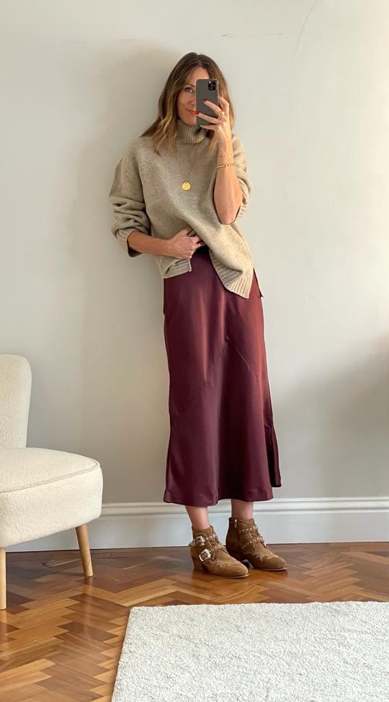 Longer length Satin Slip Skirt - Port