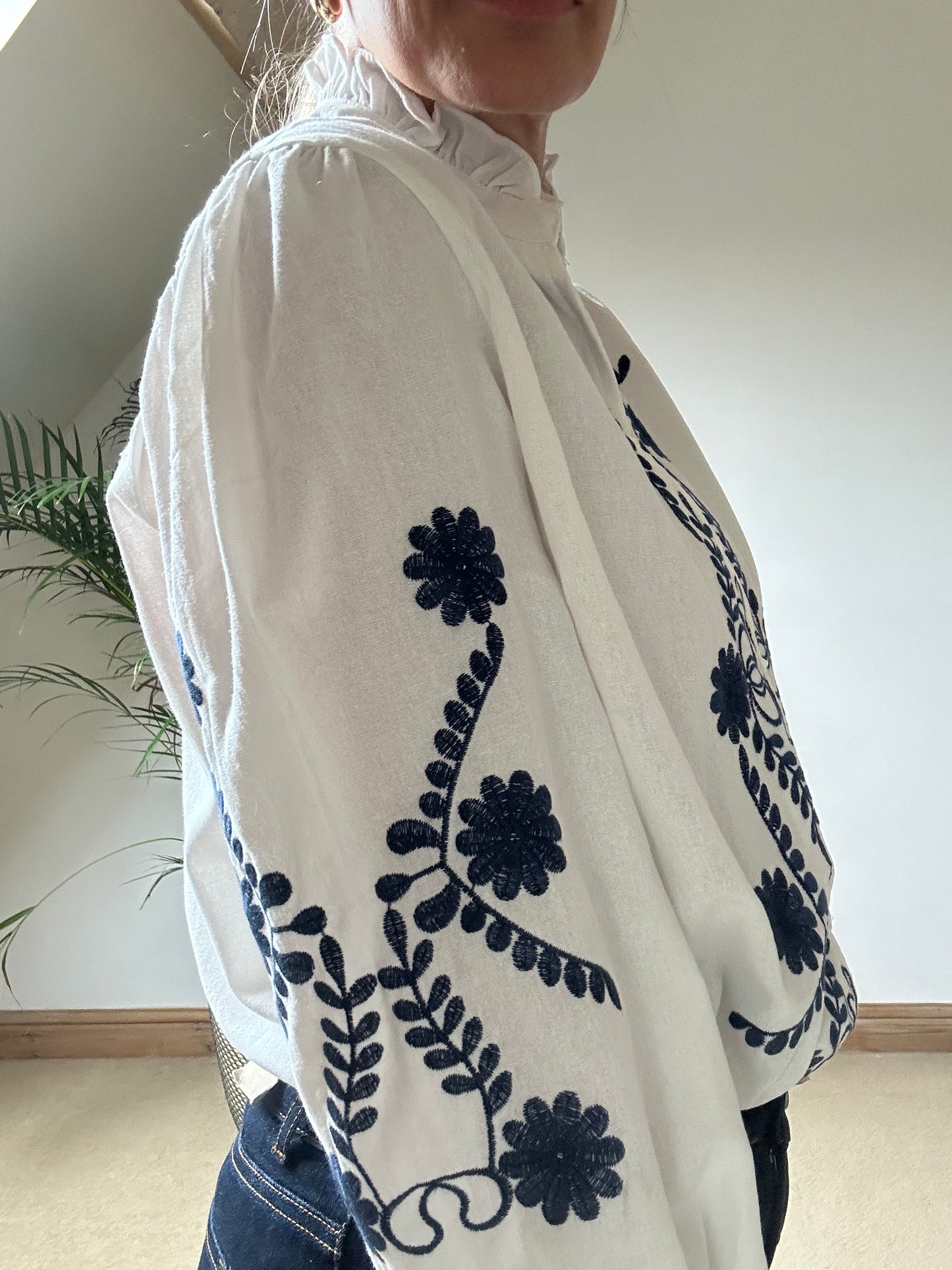 Blouse With Navy Embroidery
