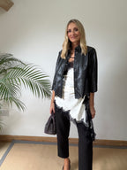 Faux Leather Laser Cut Shirt