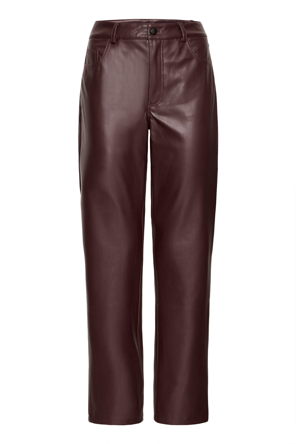 Burgundy Faux leather Straight Leg Trousers