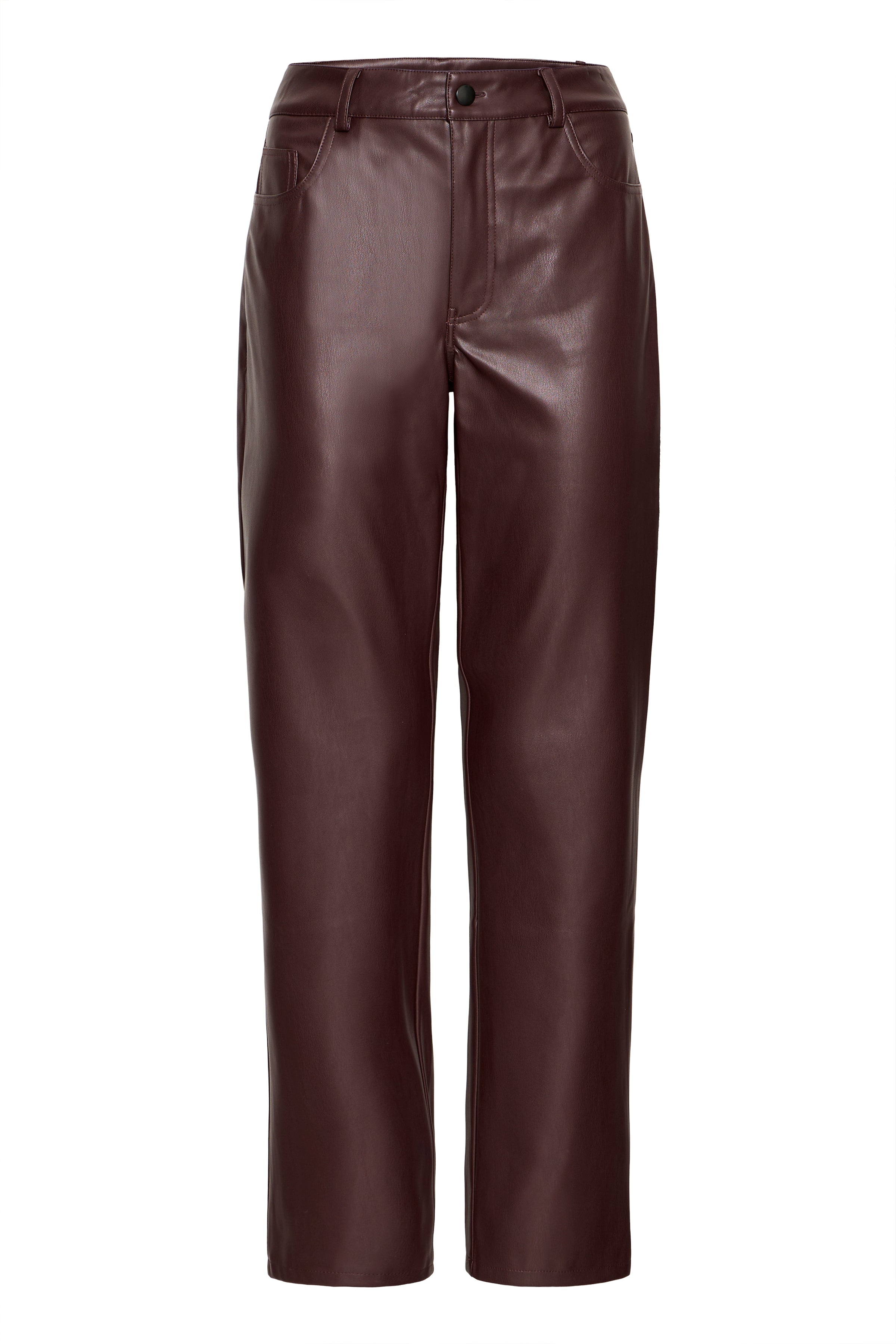 Burgundy Faux leather Straight Leg Trousers