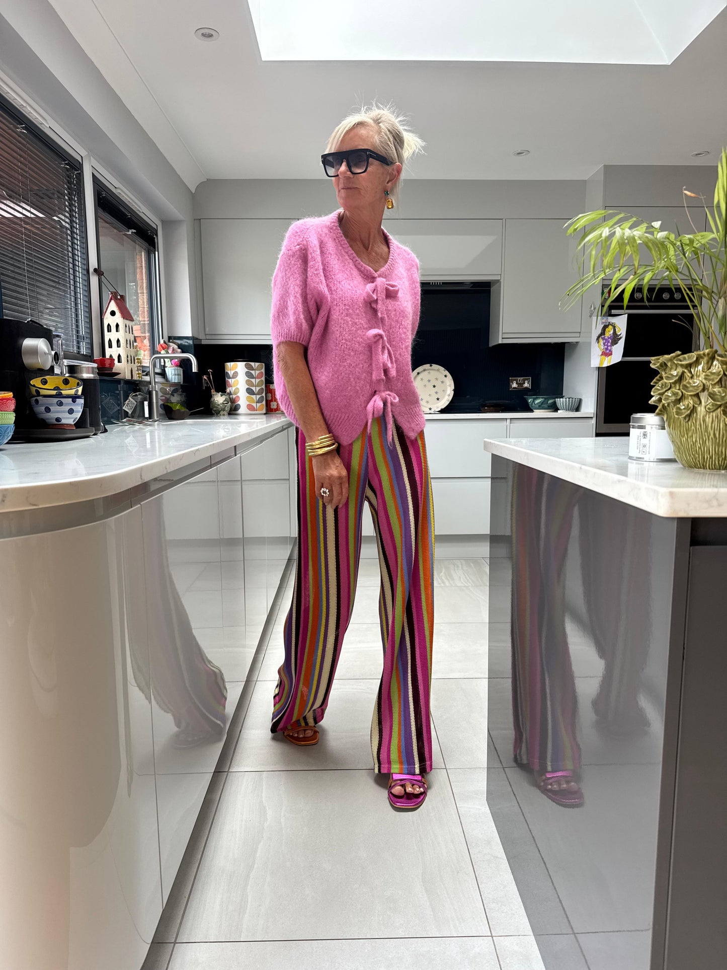 Boho Striped Knitted Pants - Pink Tones