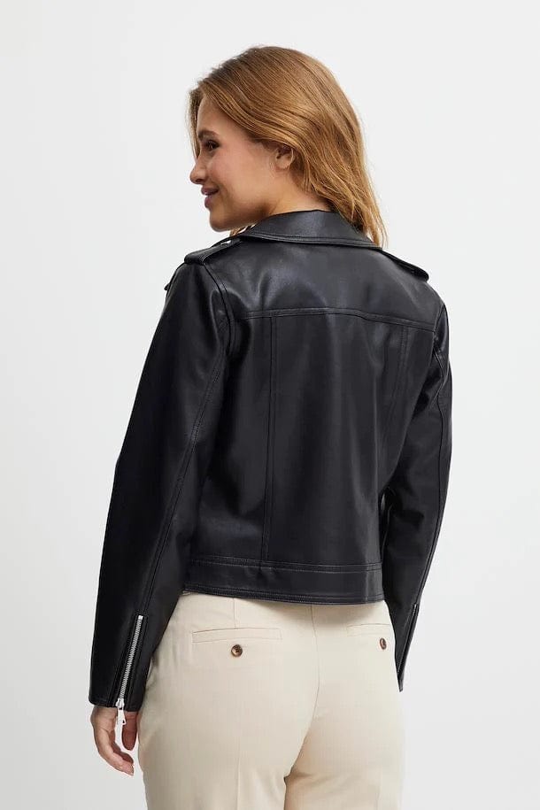 Faux Leather Biker Jacket - Black