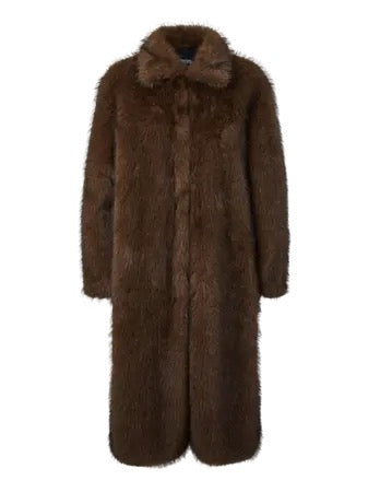 Long Fur Coat - coffee