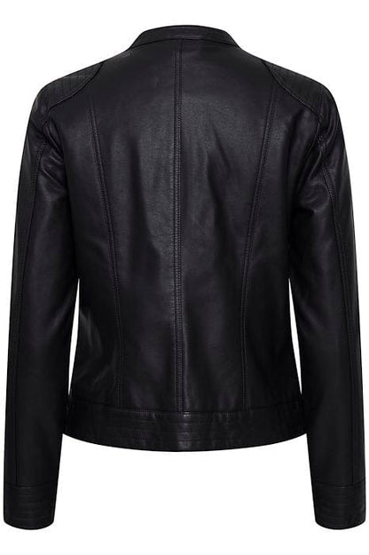 Black Faux Leather Bomber