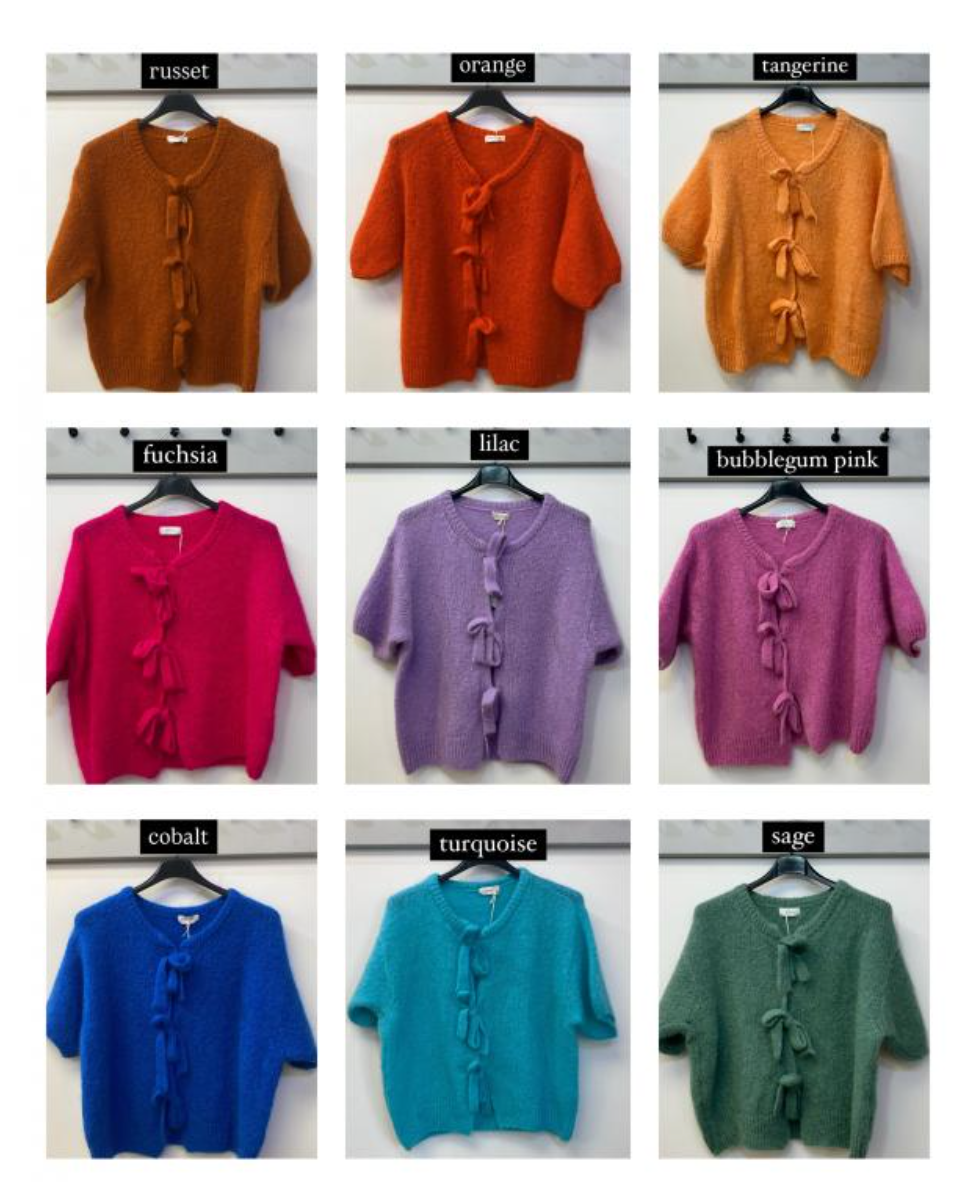 Tie Front Mohair Short Sleeve Cardigan