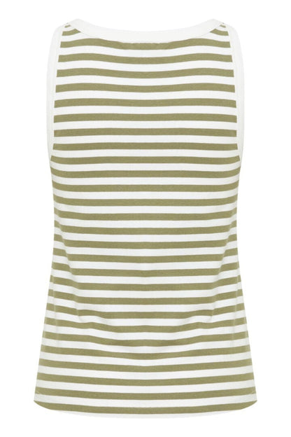 Khaki and White Stripe Vest Top