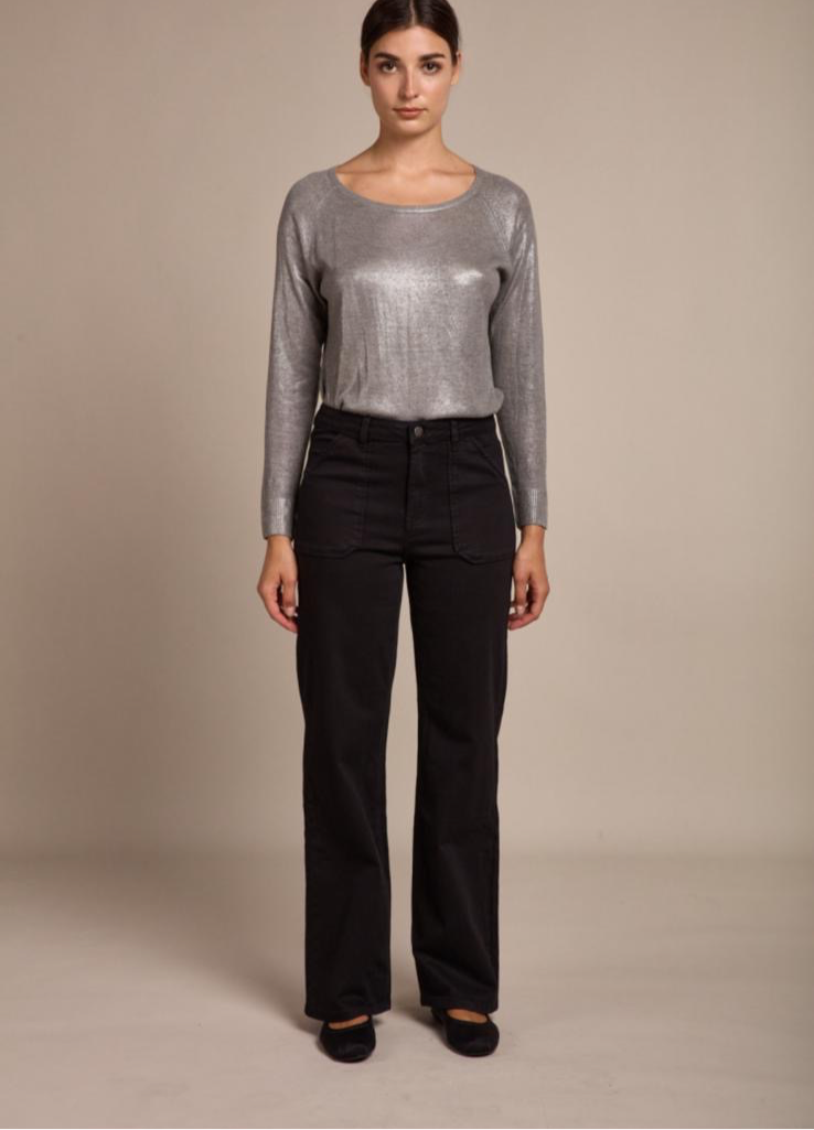 Flare Leg Jeans With Pocket - Black