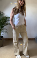 Flare Leg Jeans With Pocket - Stone