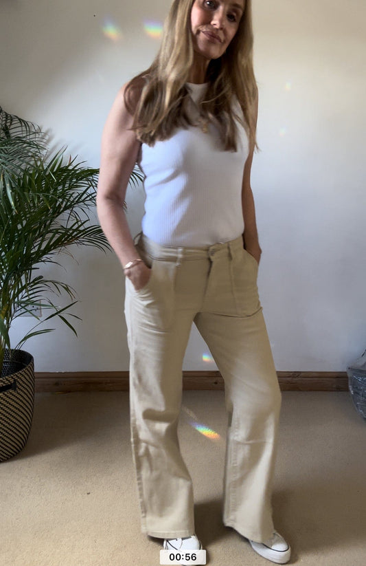 Flare Leg Jeans With Pocket - stone