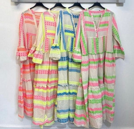 Aztec maxi dress - neon  pink snd green