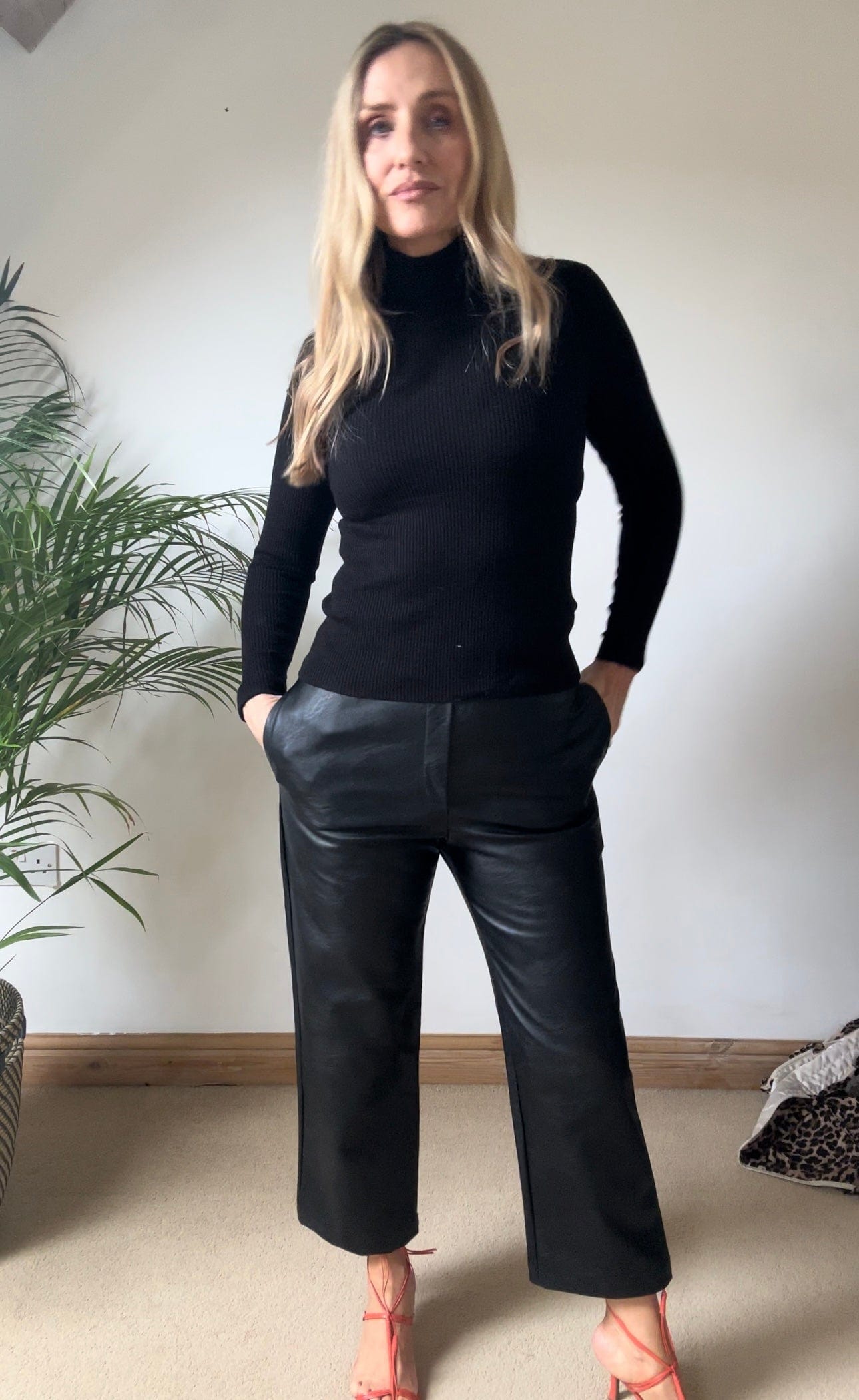 Black cropped  Faux Leather Trousers