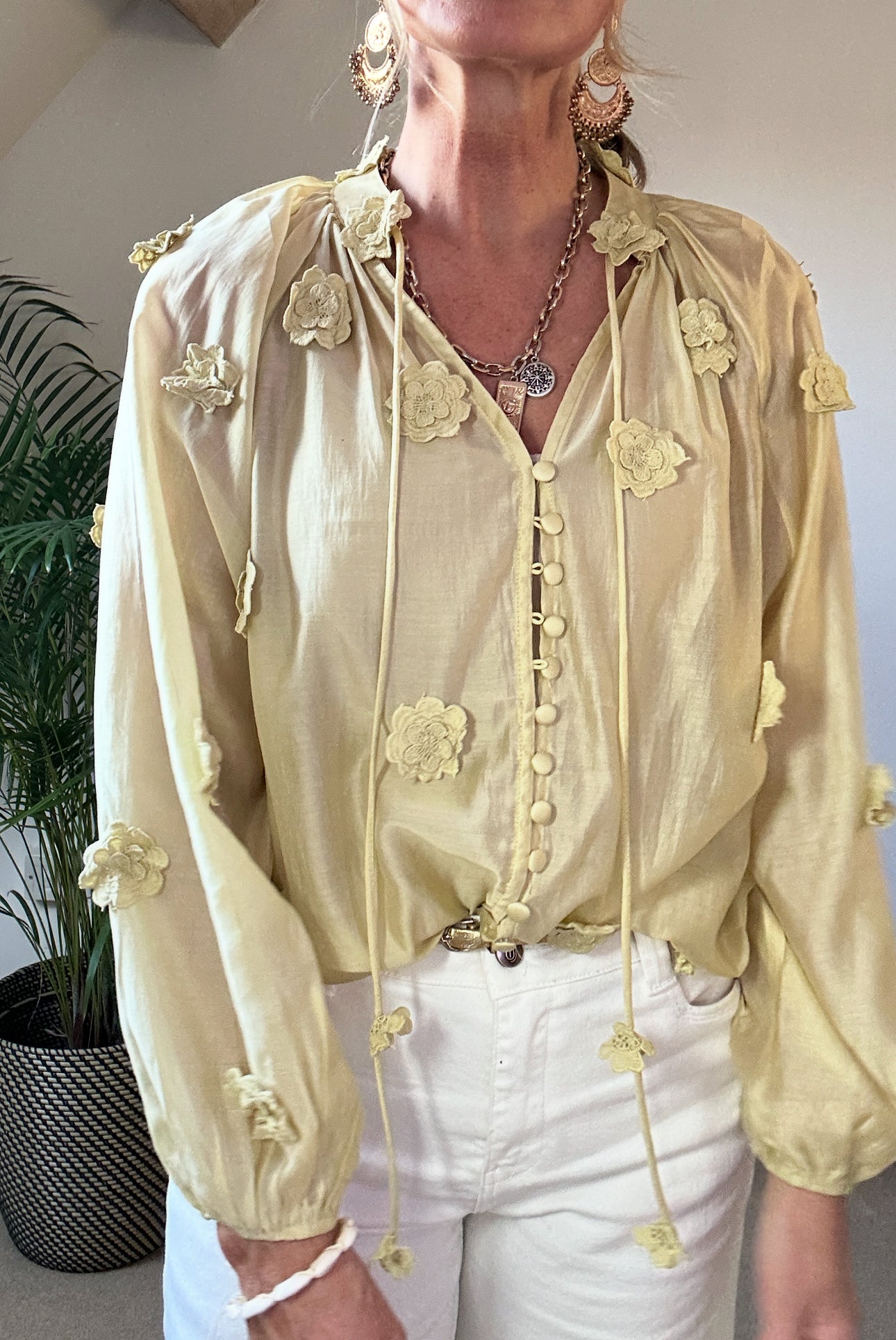Silk Blouse With Appliqué Flowers