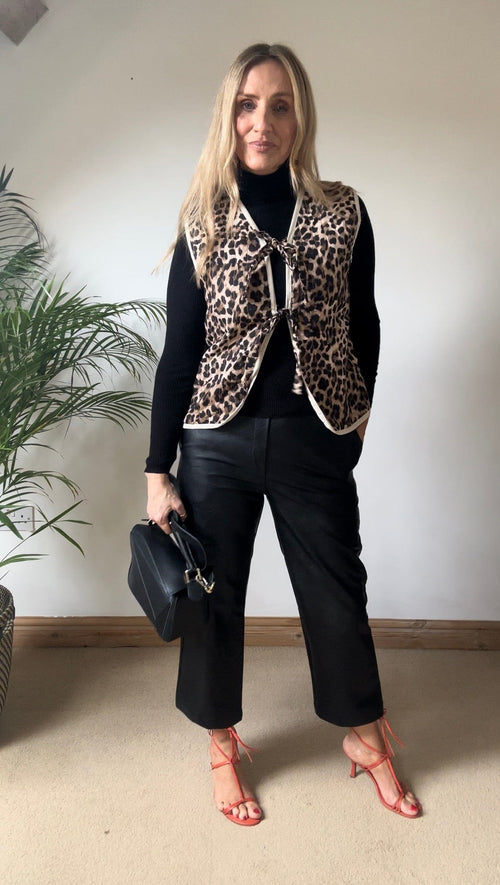 Black Cropped Faux Leather Trousers