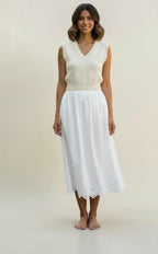 White Cotton Skirt with Scalloped Hem