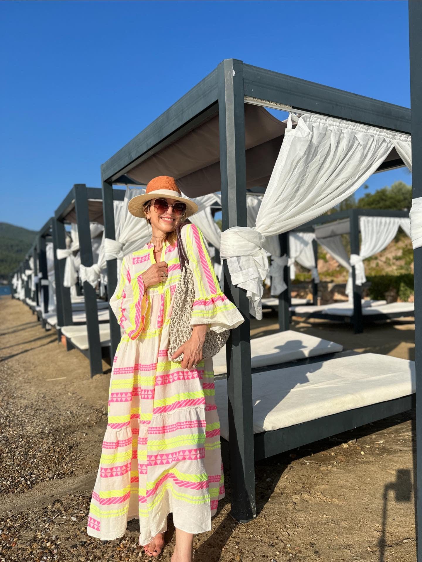 Aztec maxi dress - pink and yellow