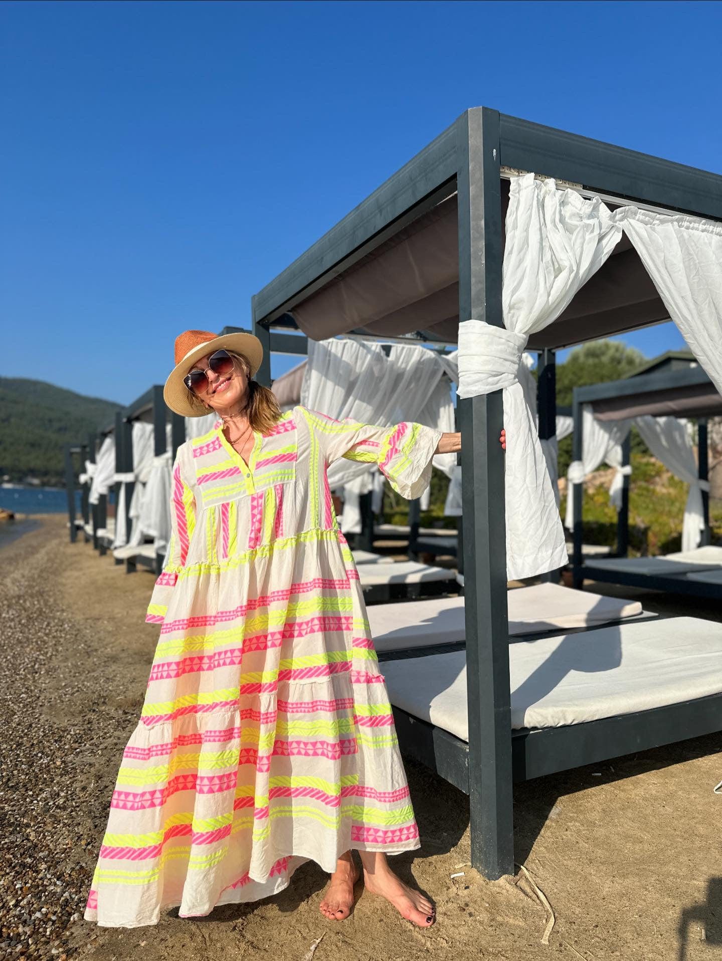 Aztec maxi dress - pink and yellow