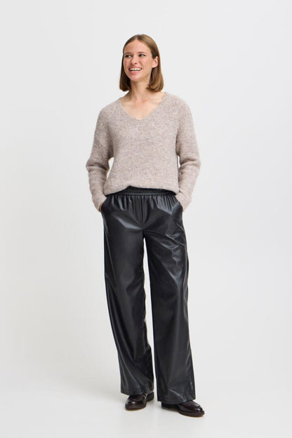 Faux Leather Wide Leg Trousers