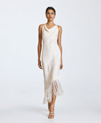 Satin Midi Dress with Fringing