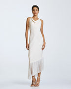 Satin Midi Dress with Fringing