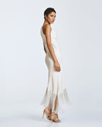 Satin Midi Dress with Fringing