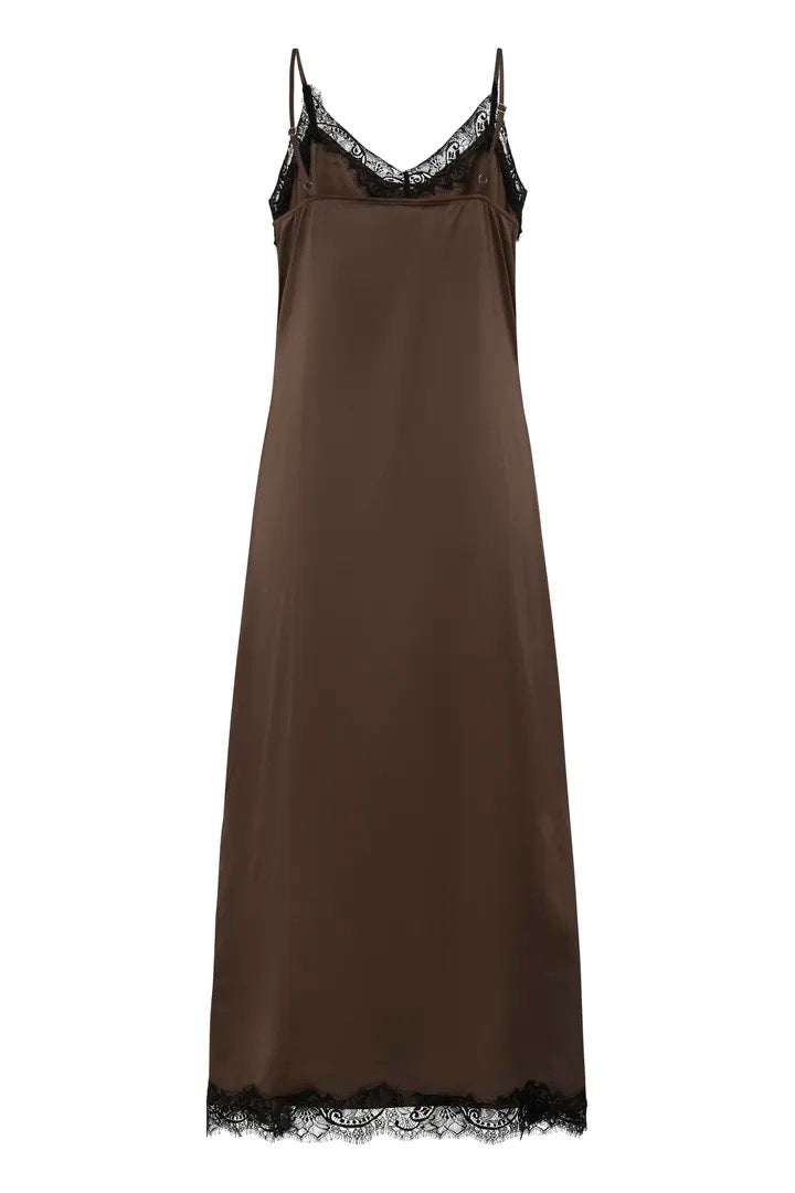Brown Satin and Lace Slip Dress
