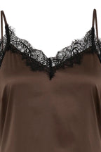 Brown Satin and Lace Slip Dress