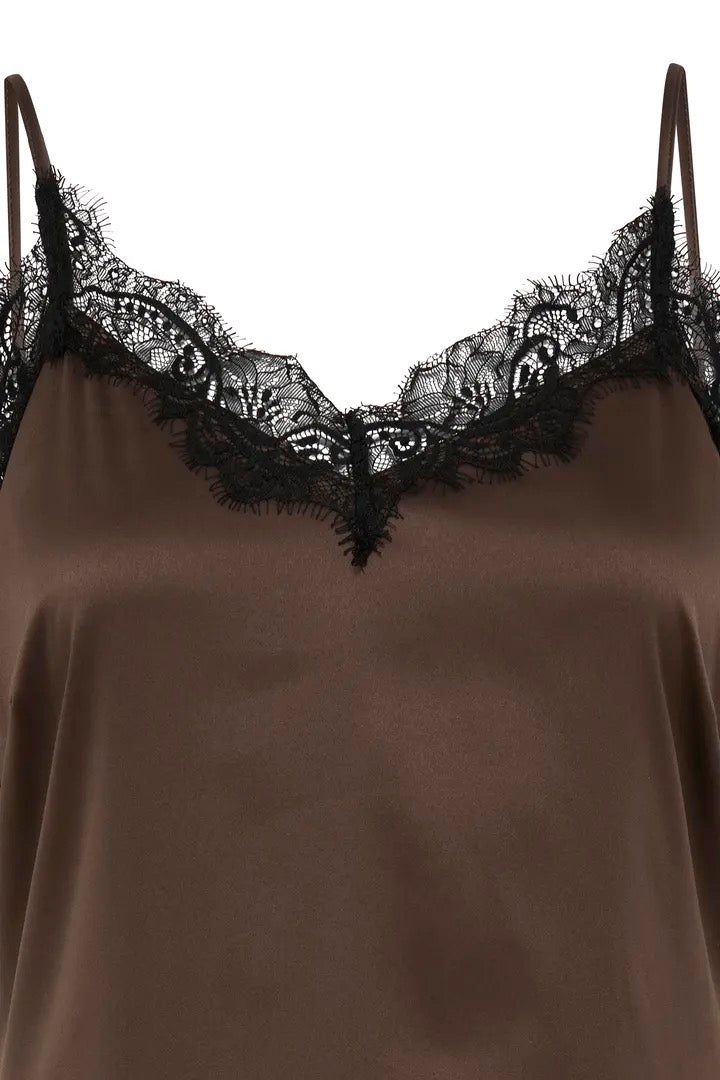 Brown Satin and Lace Slip Dress