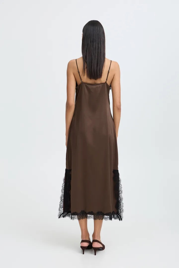 Brown Satin and Lace Slip Dress