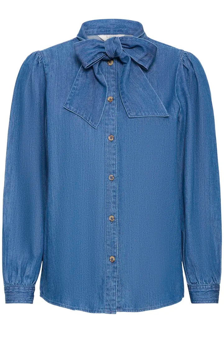 Pussy Bow Denim Blouse