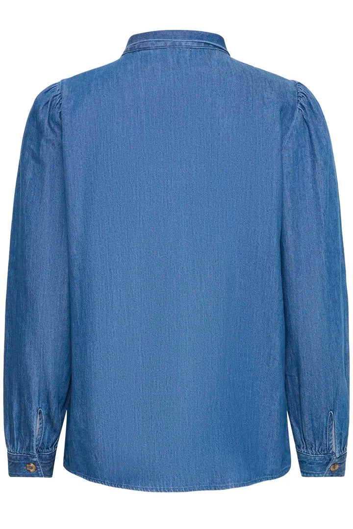 Pussy Bow Denim Blouse