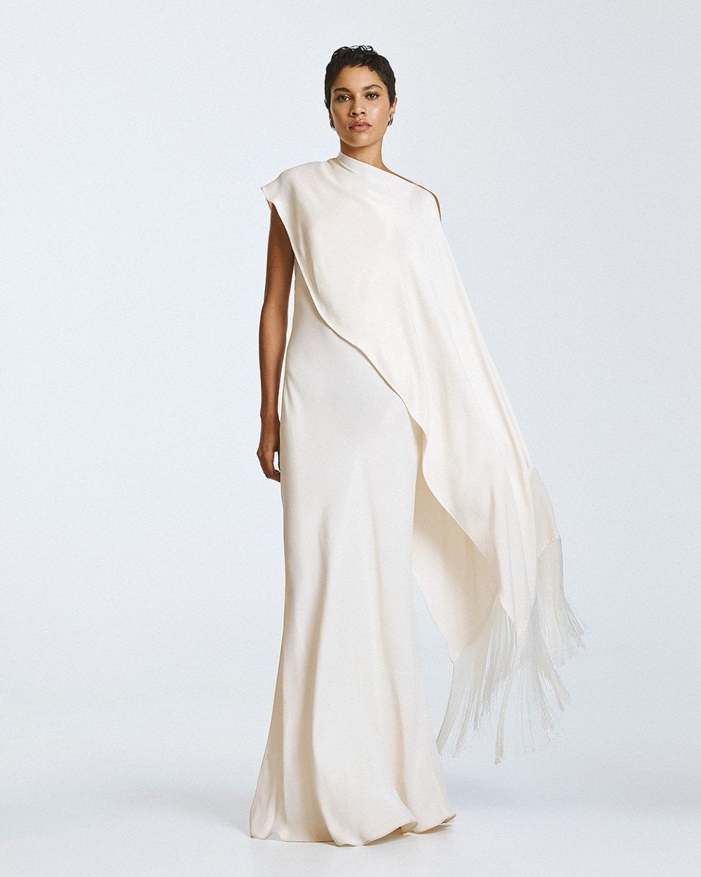 One Shoulder `Dress with Cape