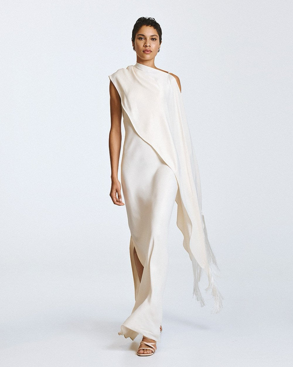 One Shoulder `Dress with Cape