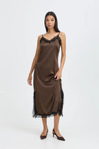 Brown Satin and Lace Slip Dress