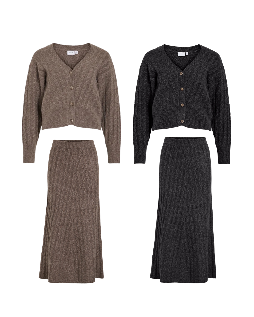 Cable Knit Ankle Length Skirt and Cardigan Co-ord