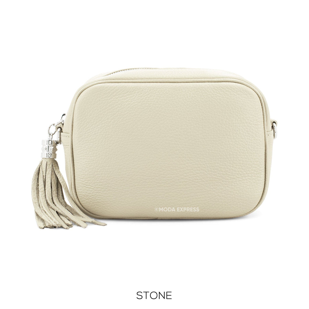 Leather Cross Body Bag - Stone