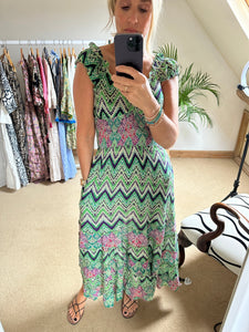 Green and Purple zig zag dress