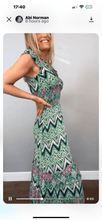 Load image into Gallery viewer, Green and Purple zig zag dress
