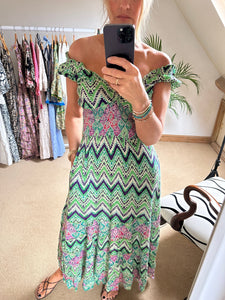 Green and Purple zig zag dress